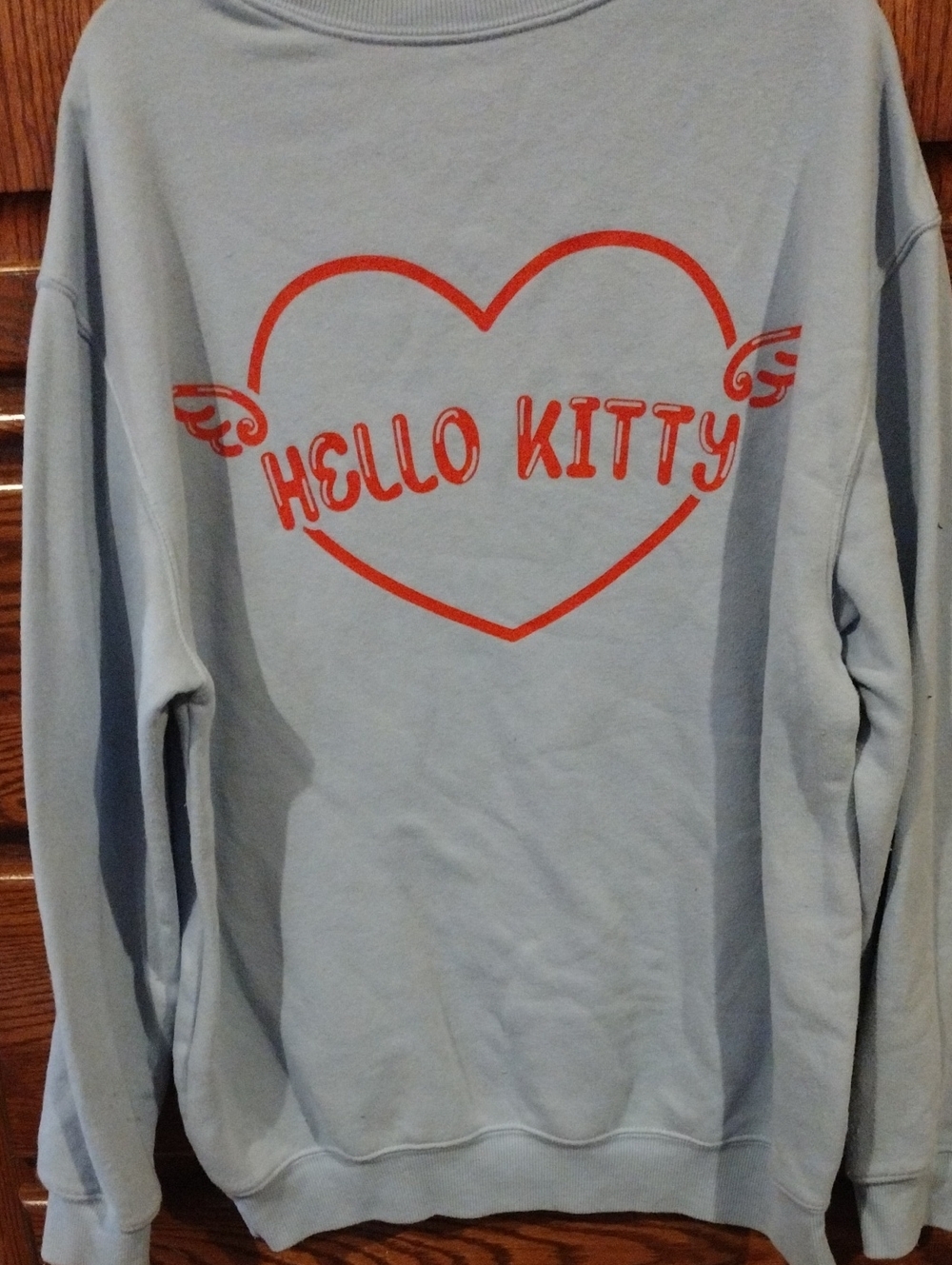 Hello Kitty Light Blue Sweatshirt with Red Heart Graphic. Medium. Women's. - Picture 2 of 3